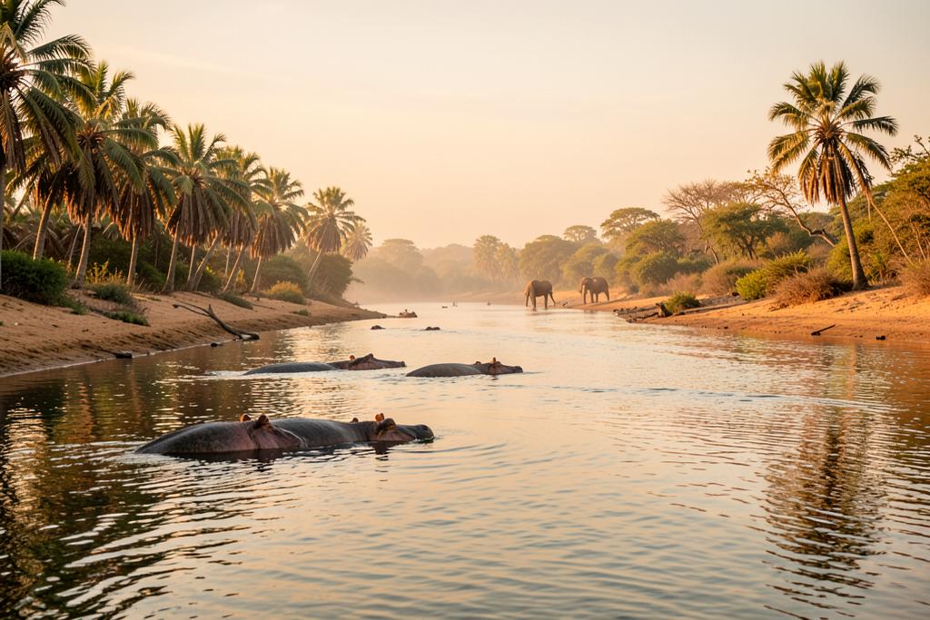 Green riverine landscape in Tanzania's southern parks